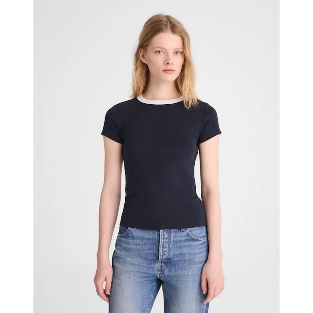 Madewell The '90s Crewneck Tee in Compact Cotton Navy Colorblock NZ633 XL NEW